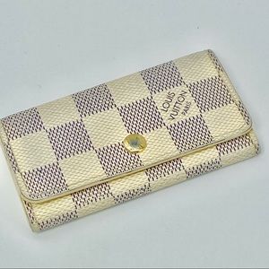 LOUIS VUITTON DAMIER AZUR WHITE CHECKERED 4 KEY HOOK HOLDER POUCH WALLET